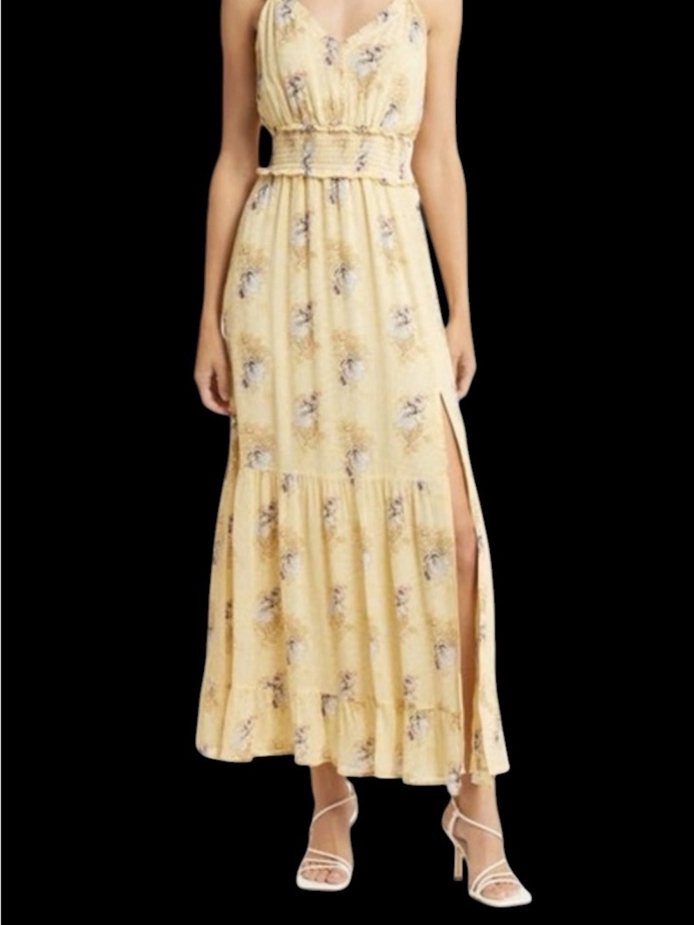 PAIGE Yellow Pacifica 100% Silk Floral Maxi Dress